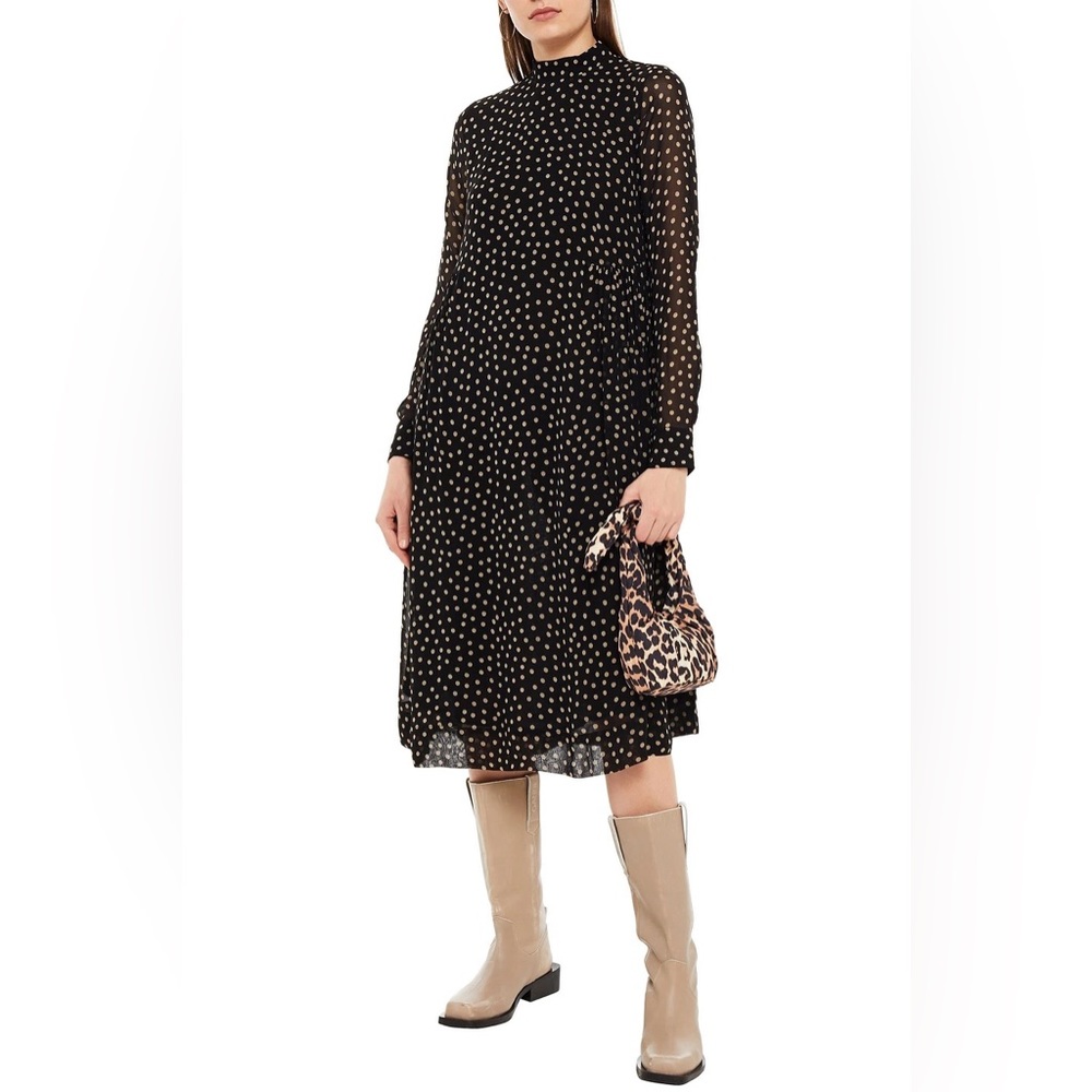 Ganni Polka Dot Georgette Midi Dress